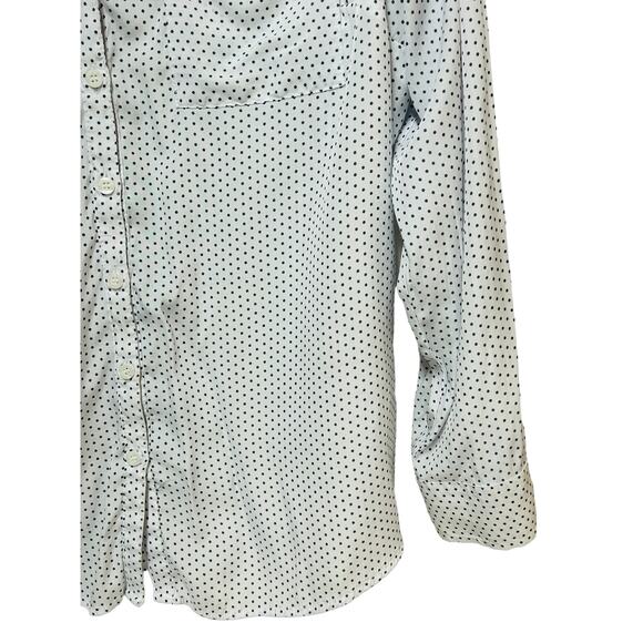 New York & Company Polka Dot Split Neck Tunic Shirt White blue Womens Size Large - Picture 6 of 8